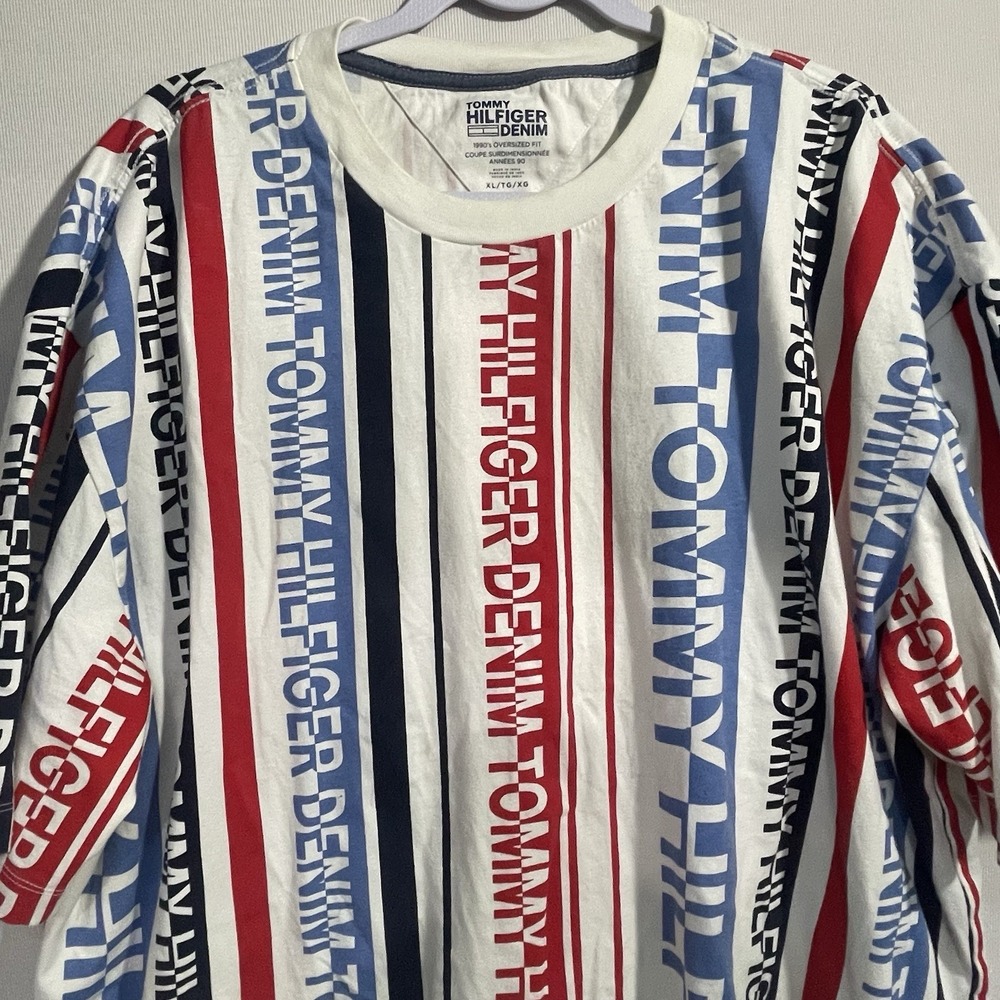 Tommy Hilfiger Denim - Shirt Mens XL Multicolor AOP Logo Graphic Tee "Y2K"